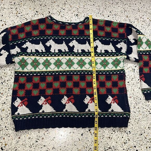 Vintage holiday Scotty dog puppy sweater Christmas medium m red green - Picture 5 of 5